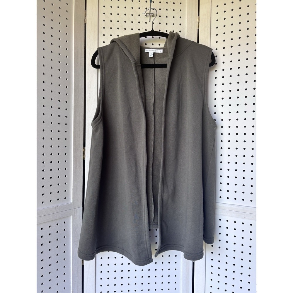 Threads 4 Thought Women's Lg Organic Cotton Blend Hooded Open Front Vest‎ Green